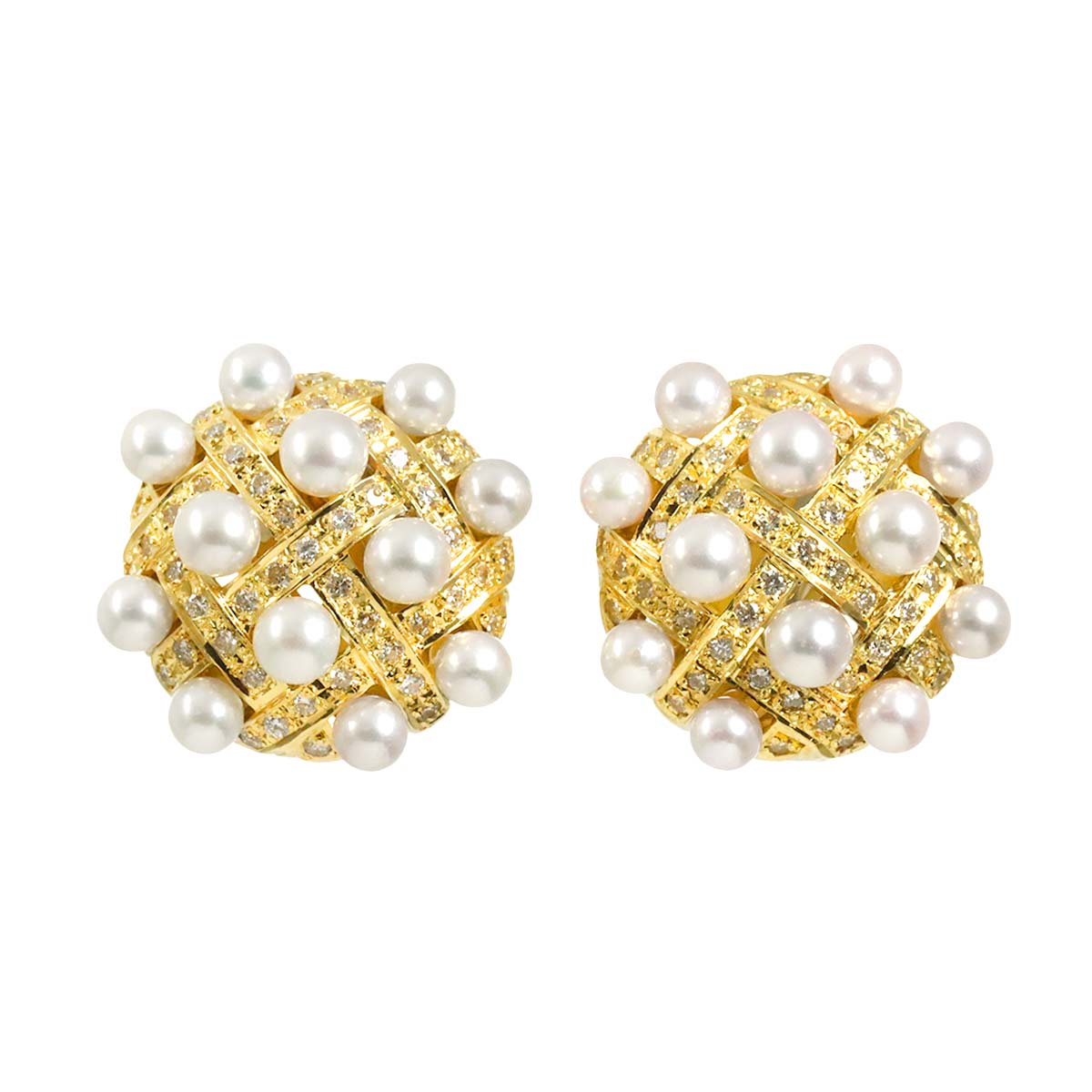 Akoya Pearl 3.8-3.3mm Diamond Earrings Pierced 18K YG 750