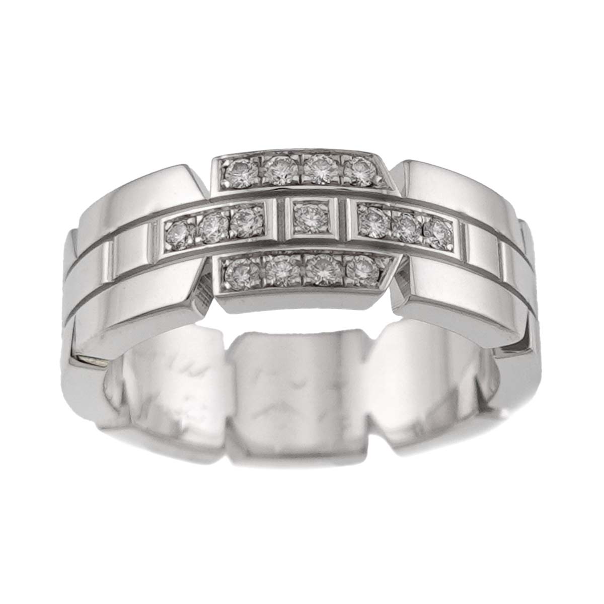 Tank Ring Diamond 18K White Gold 750 size49 4.5-4.75(US)