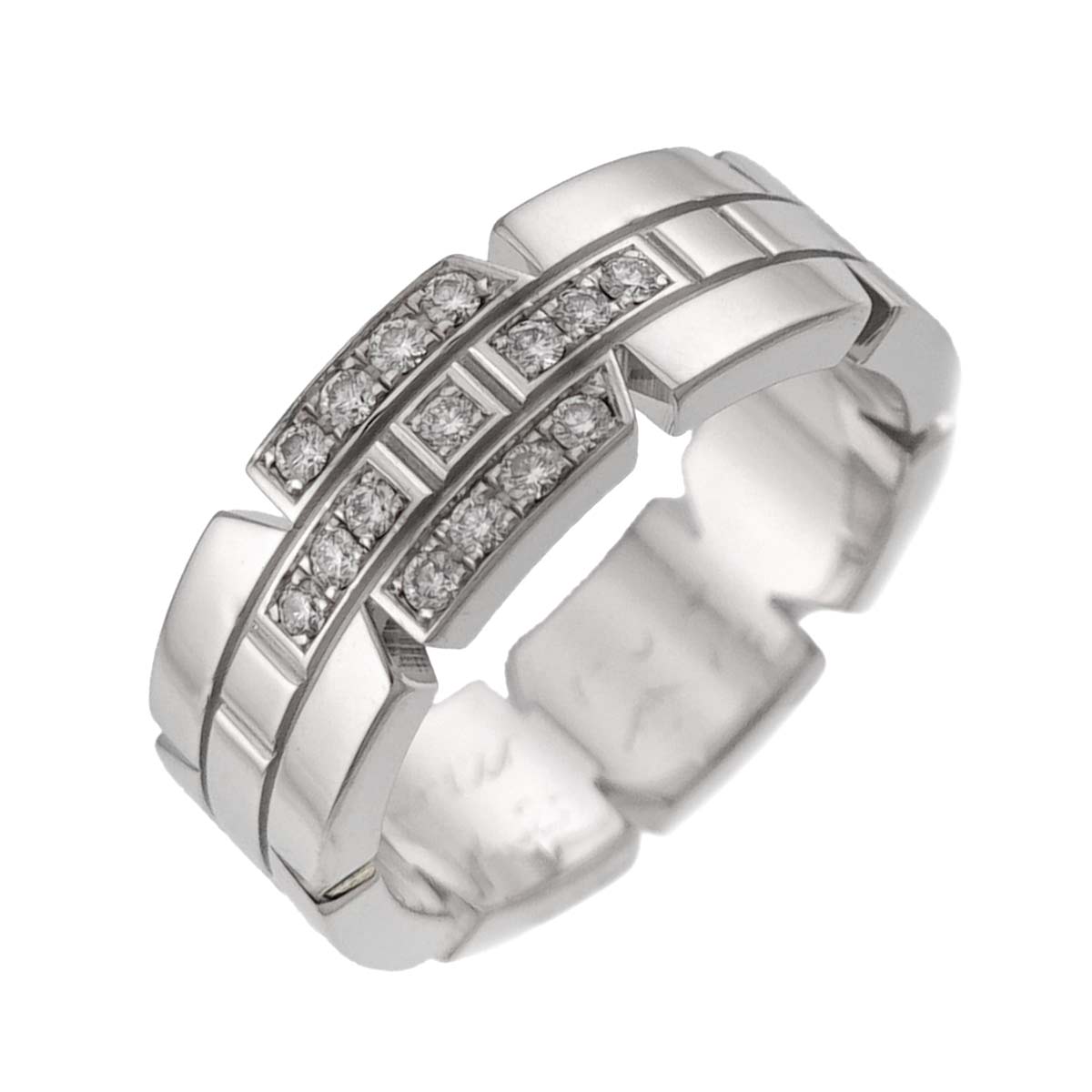 Tank Ring Diamond 18K White Gold 750 size49 4.5-4.75(US)