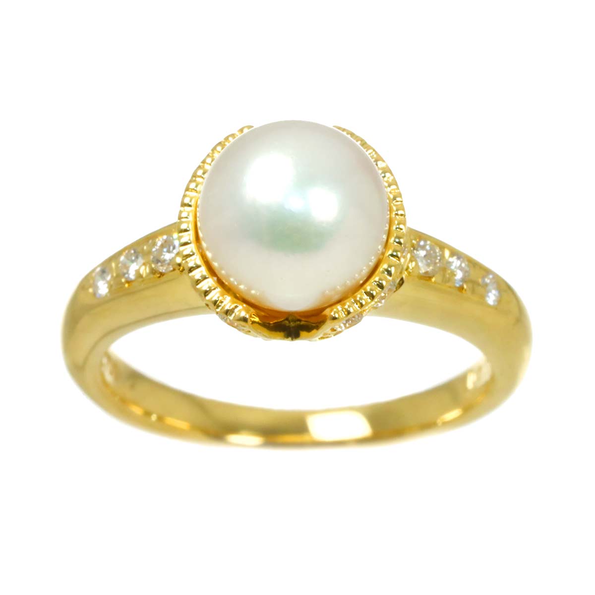 Akoya Pearl 8.0mm Diamond 0.36ct Ring 18K YG Size6(US)