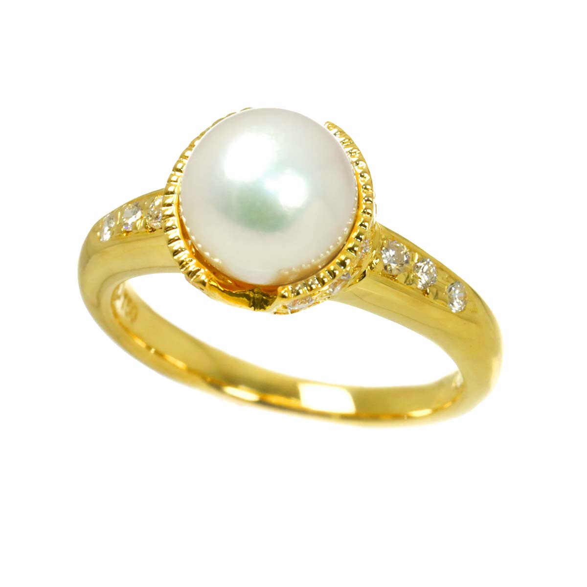 Akoya Pearl 8.0mm Diamond 0.36ct Ring 18K YG Size6(US)