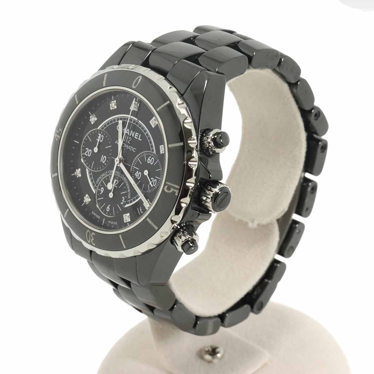J12 Chronograph H2419 9P Diamond Date Black Dial Mens Watch