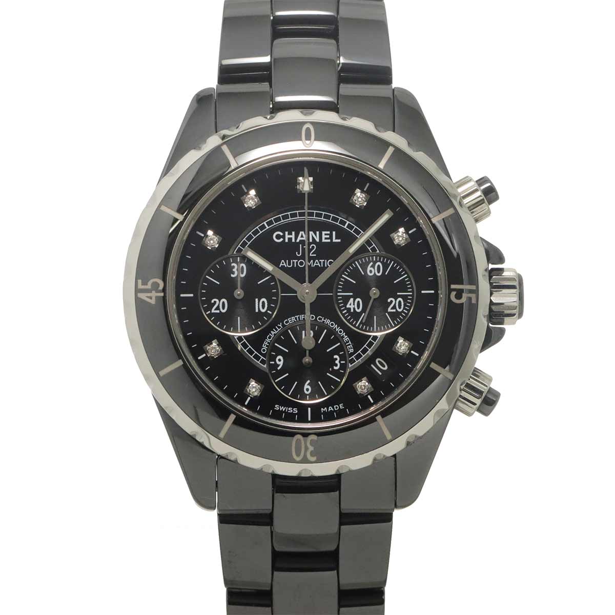 J12 Chronograph H2419 9P Diamond Date Black Dial Mens Watch