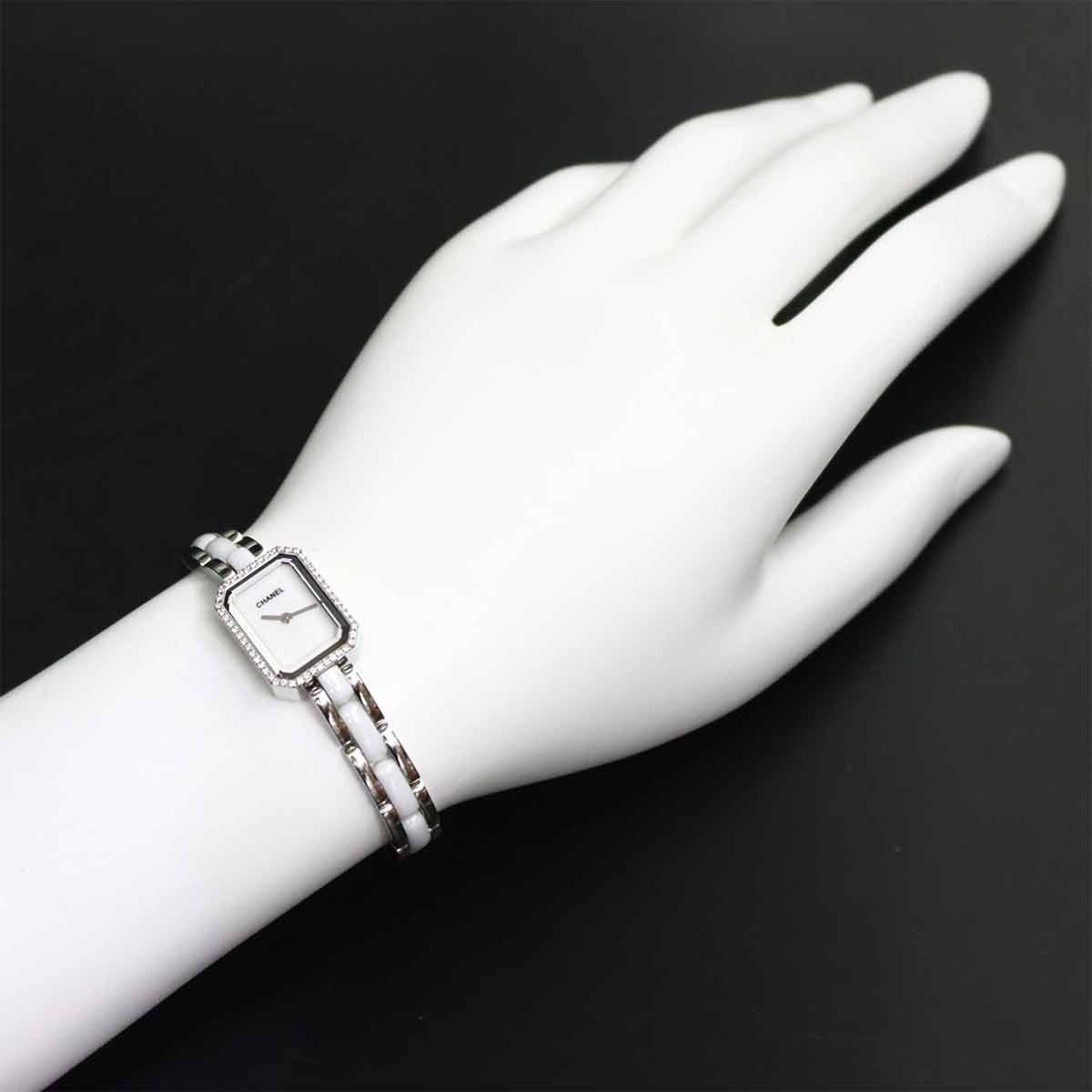 Premiere H2132 Diamond Bezel Ceramic Quartz White Dial Ladies