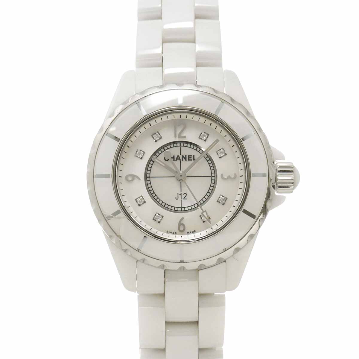 J12 H2422 33mm 8P Diamond Quartz White Shell Dial Ladies Watch