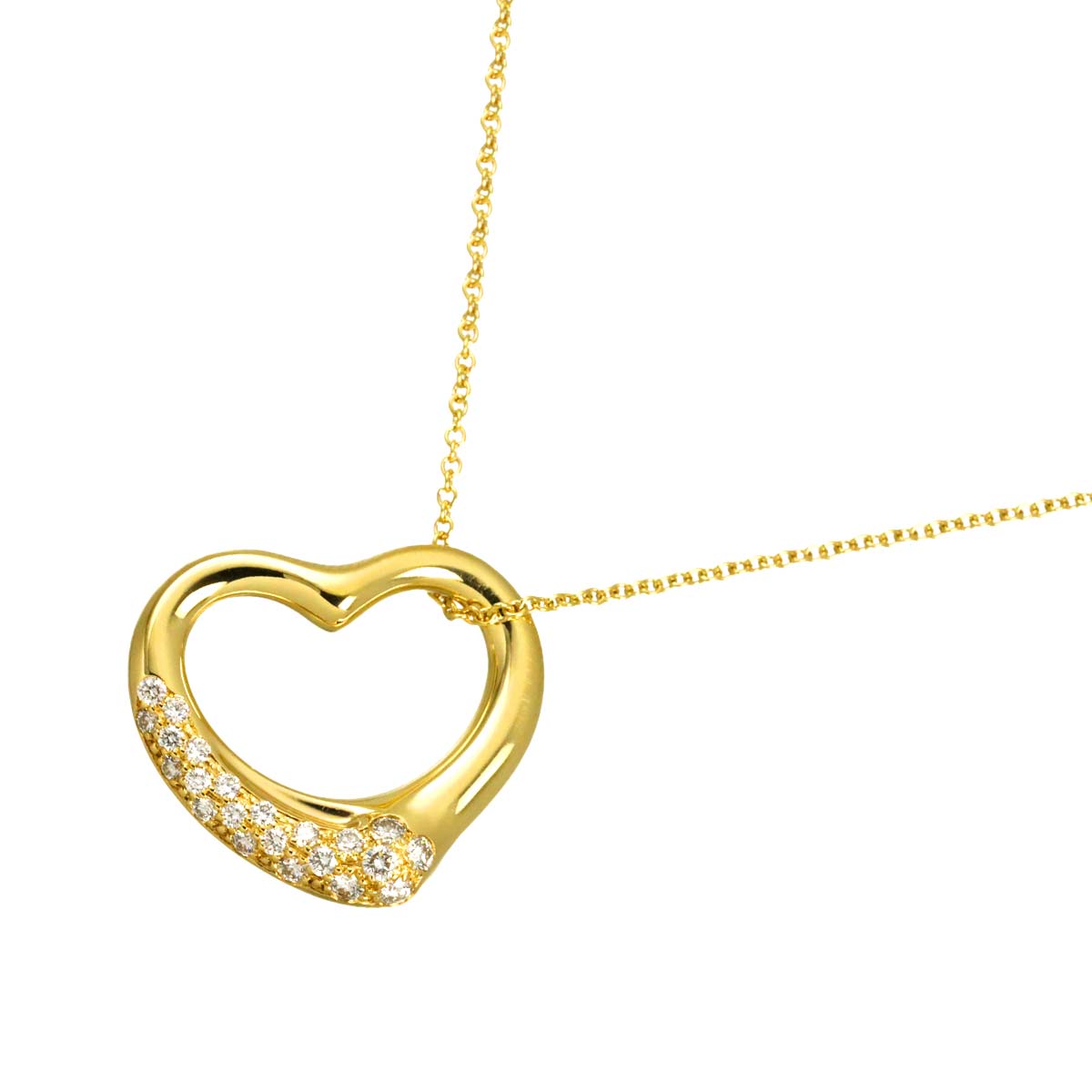 Open Heart Diamond Necklace 18K Yellow Gold 750