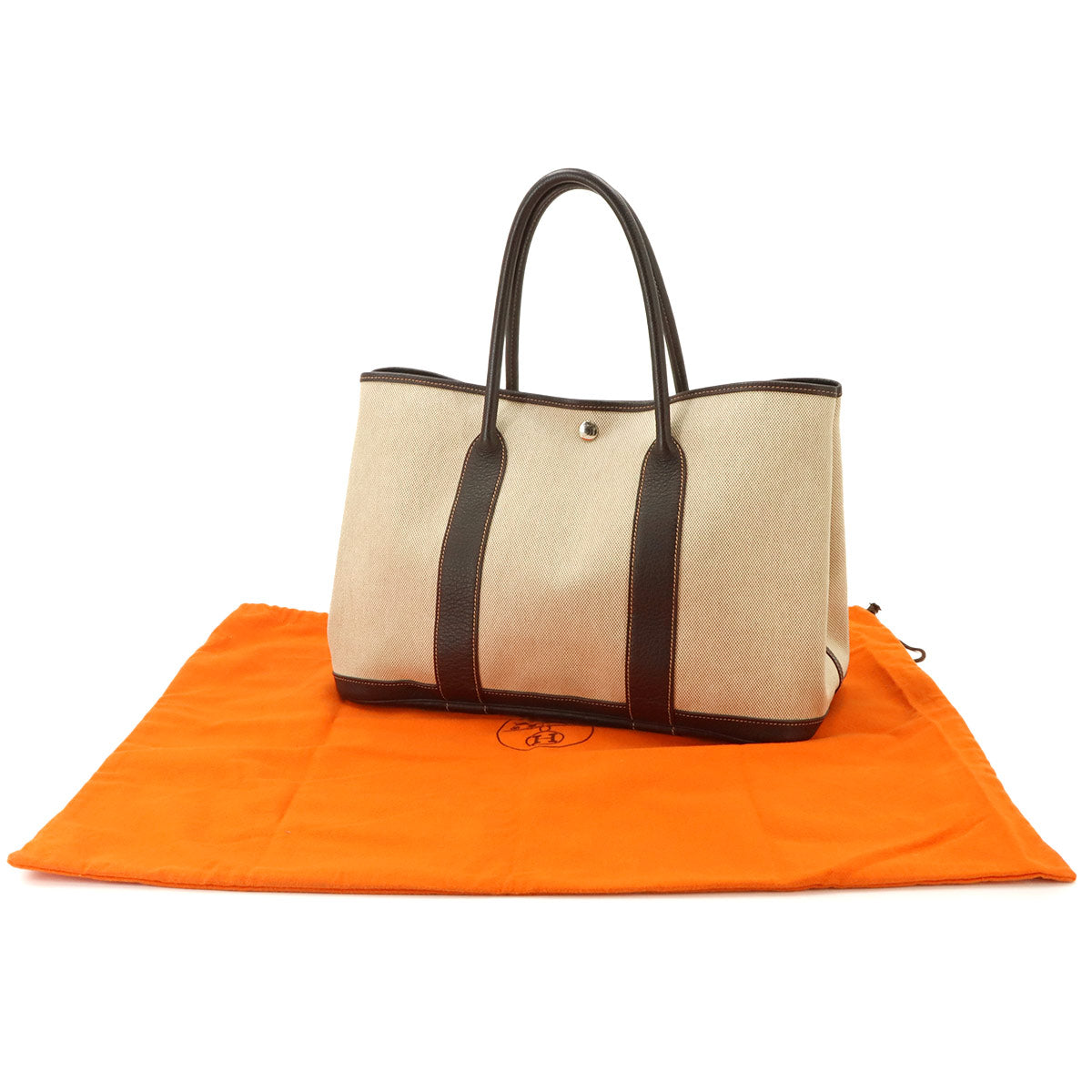 Garden Party PM Tote Bag Toile H Leather Natural Marron Purse