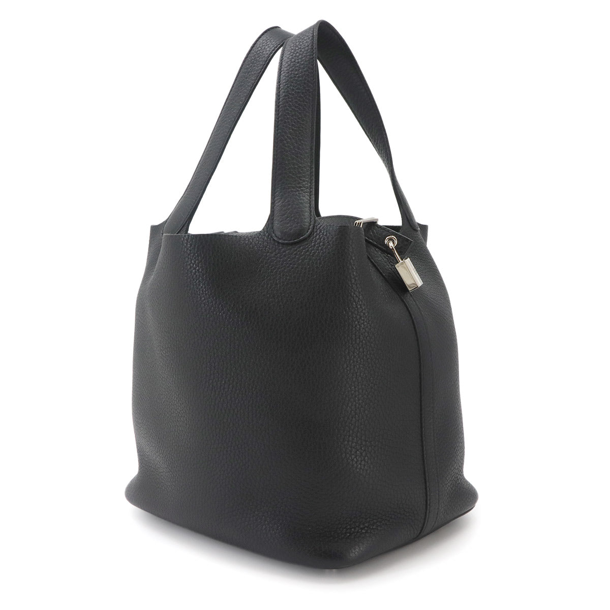 Picotin Lock MM Hand Bag Taurillon Clemence Black Purse