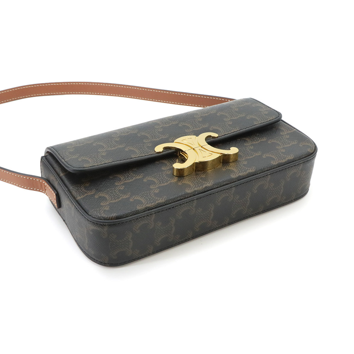 Triomphe Claude Shoulder Bag PVC Leather Black Brown 194142