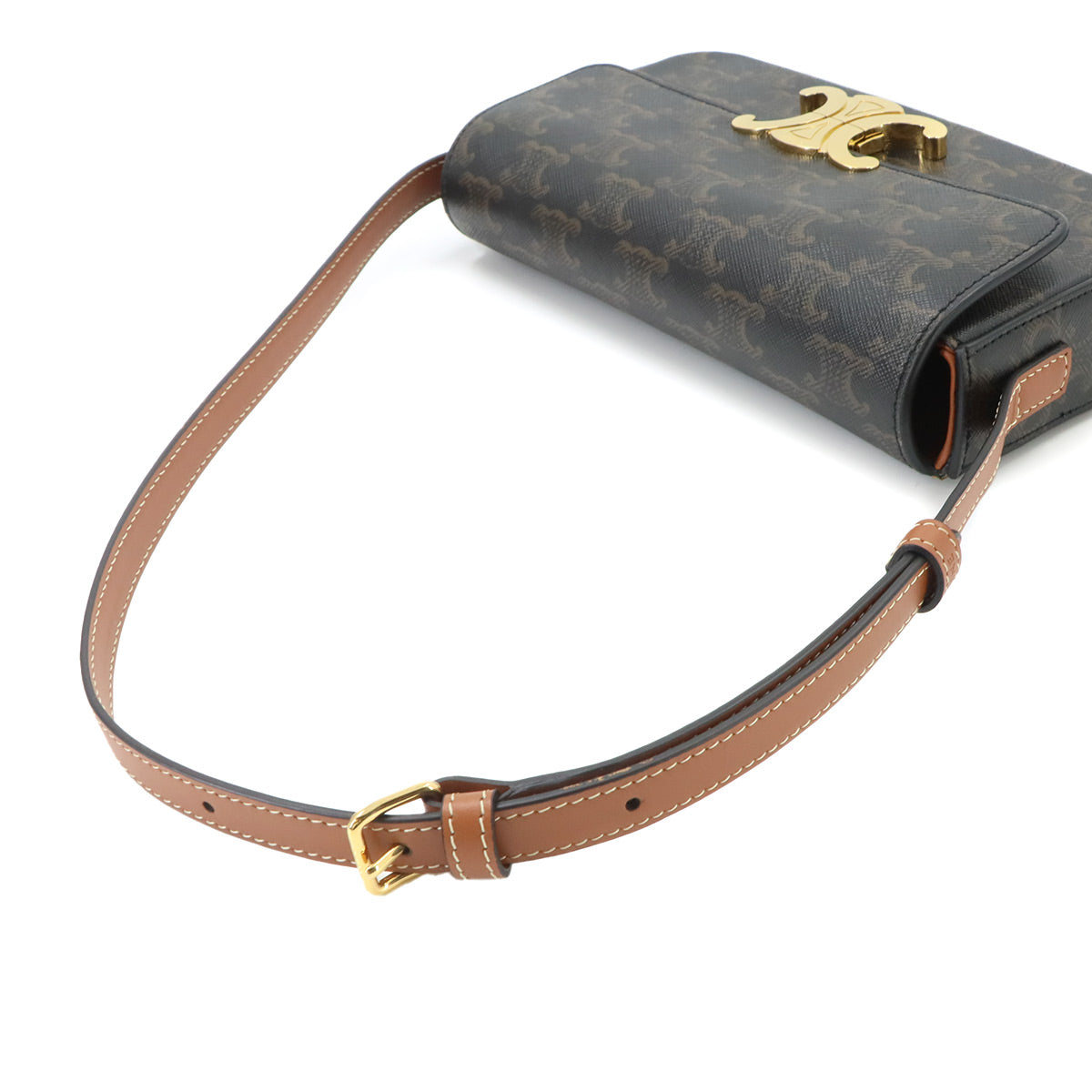 Triomphe Claude Shoulder Bag PVC Leather Black Brown 194142