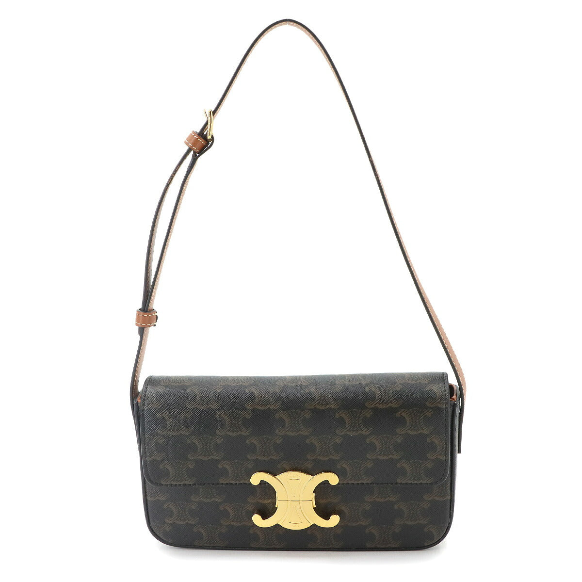 Triomphe Claude Shoulder Bag PVC Leather Black Brown 194142