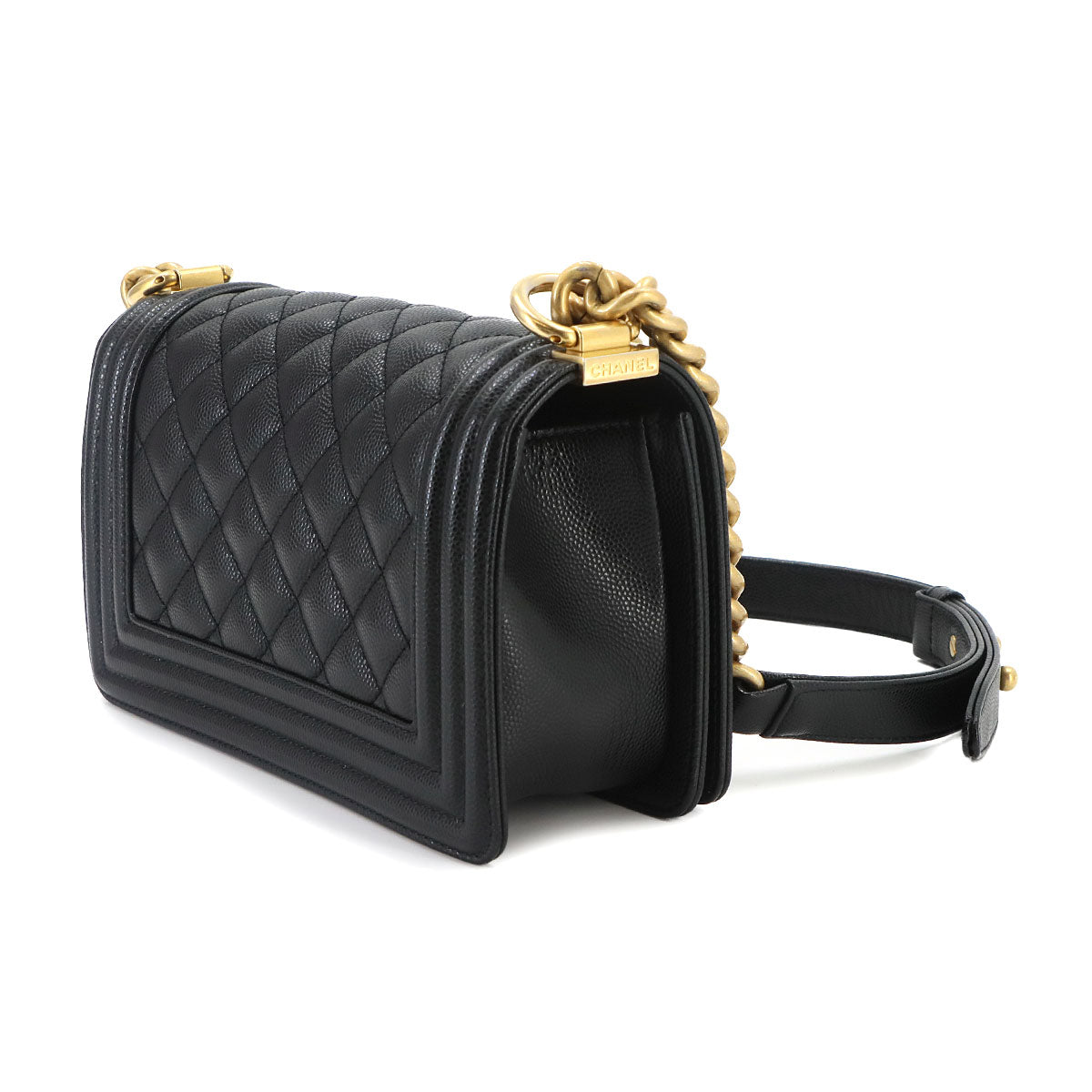 BOY CHANEL Small Chain Shoulder Bag Leather Black A67085