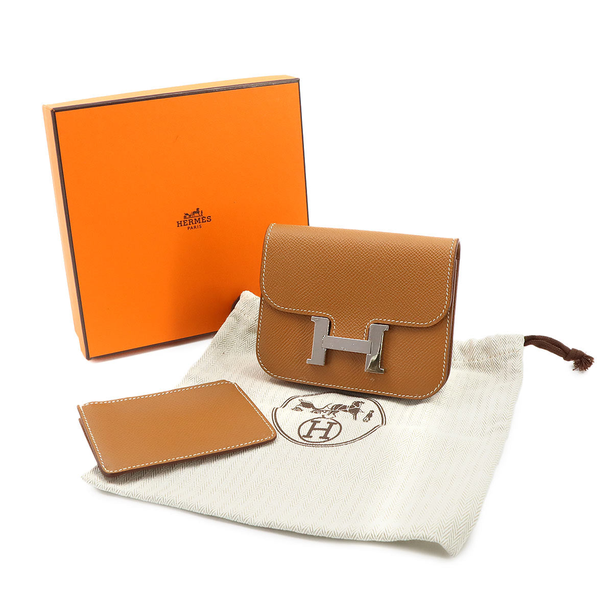 Constance Slim Wallet Veau Epsom Gold Brown Coin Case Purse
