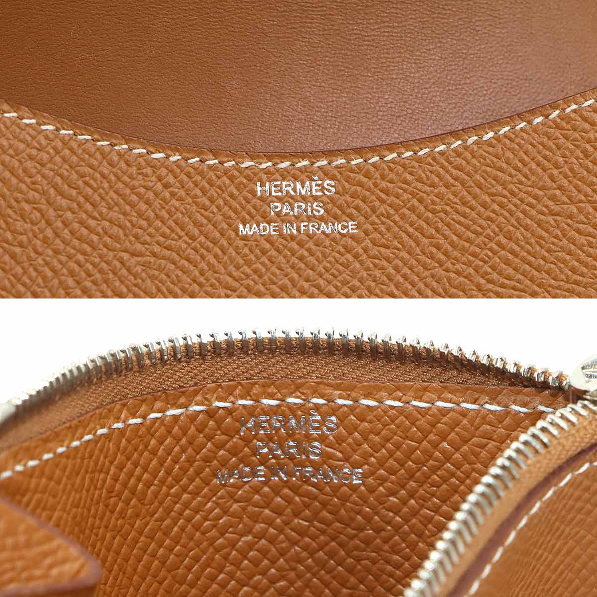 Constance Slim Wallet Veau Epsom Gold Brown Coin Case Purse