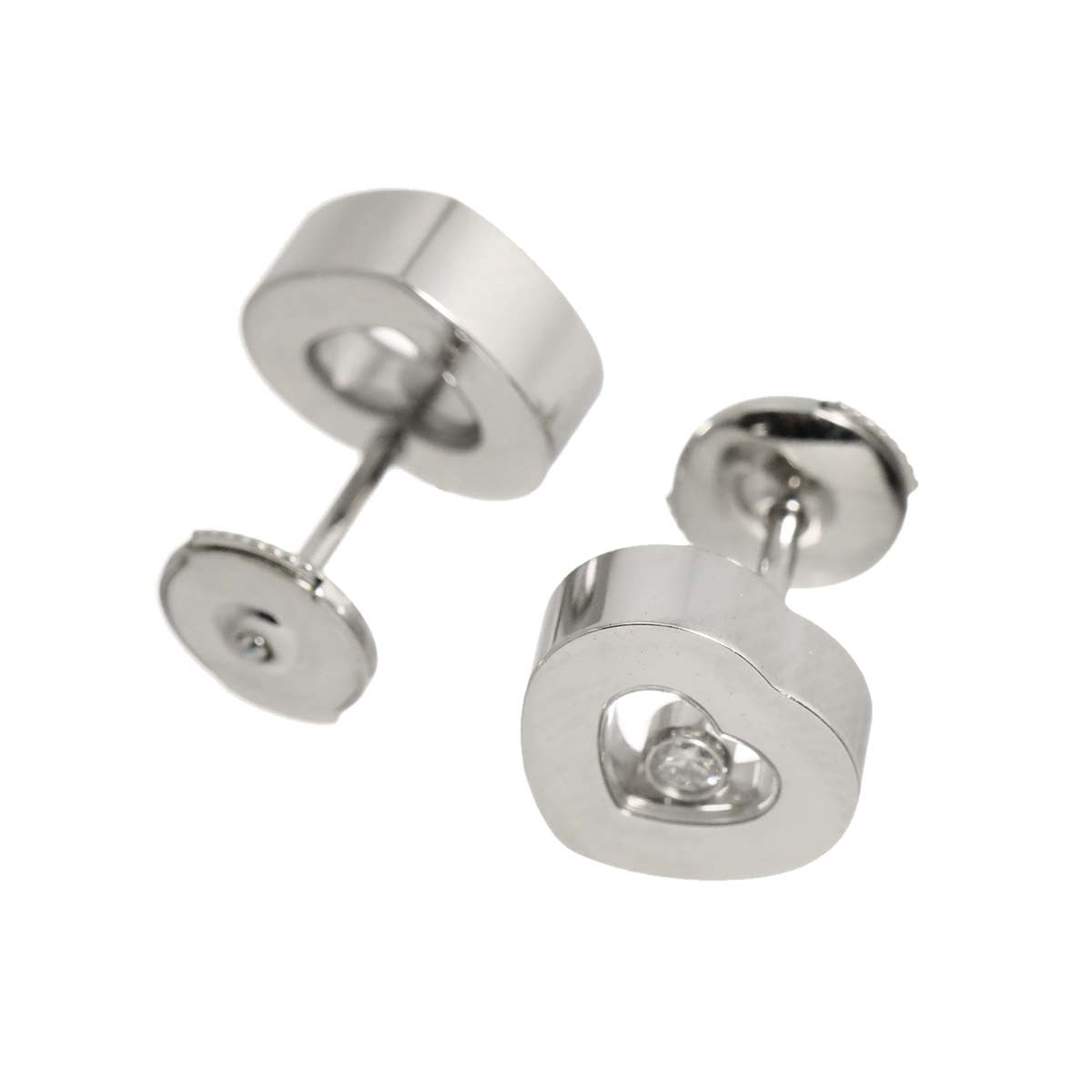 Happy Diamond Heart Earrings Pierced 18K WG 750