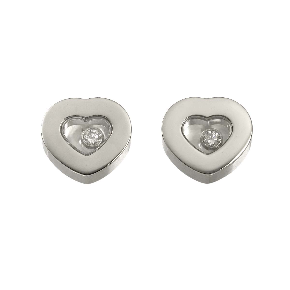 Happy Diamond Heart Earrings Pierced 18K WG 750