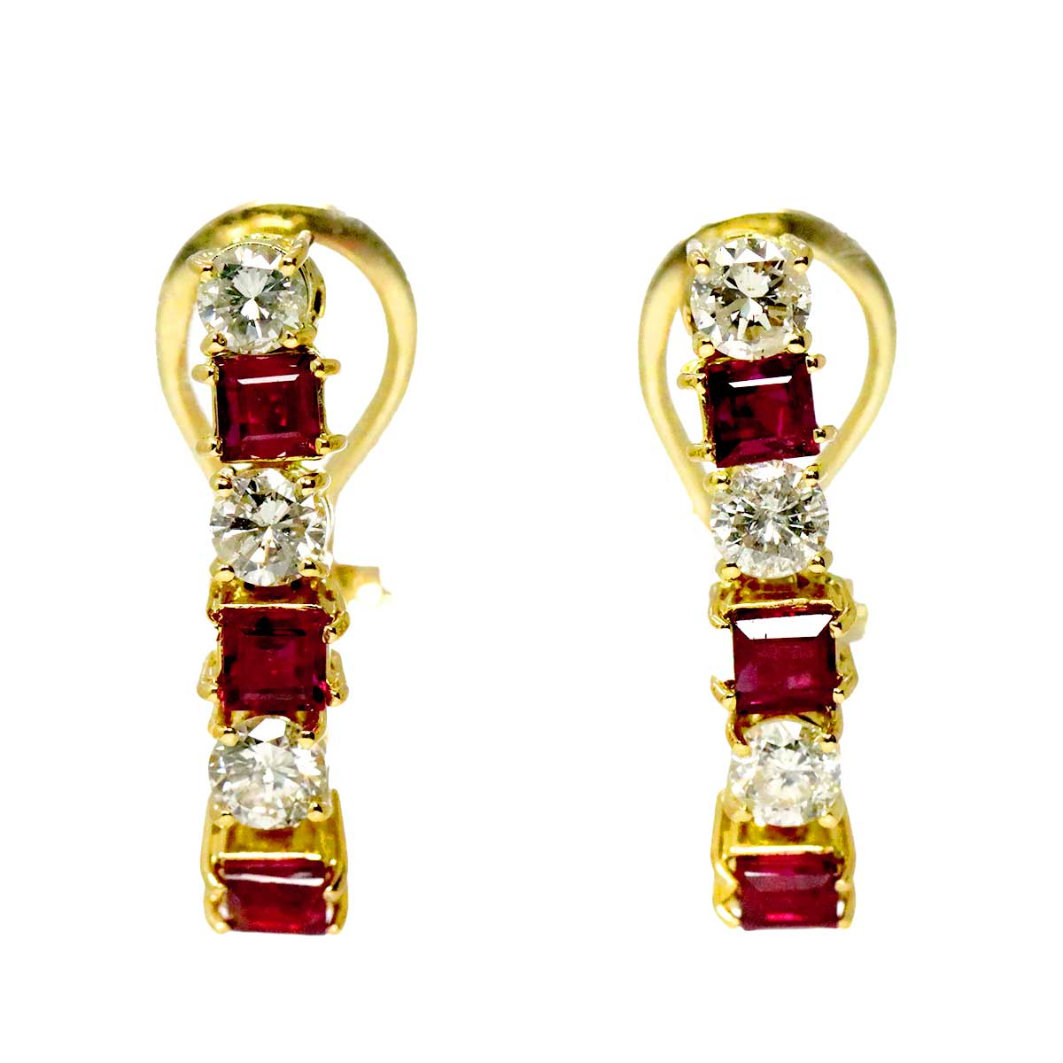 Ruby Diamond Earrings Clip on 18K YG Yellow Gold 750