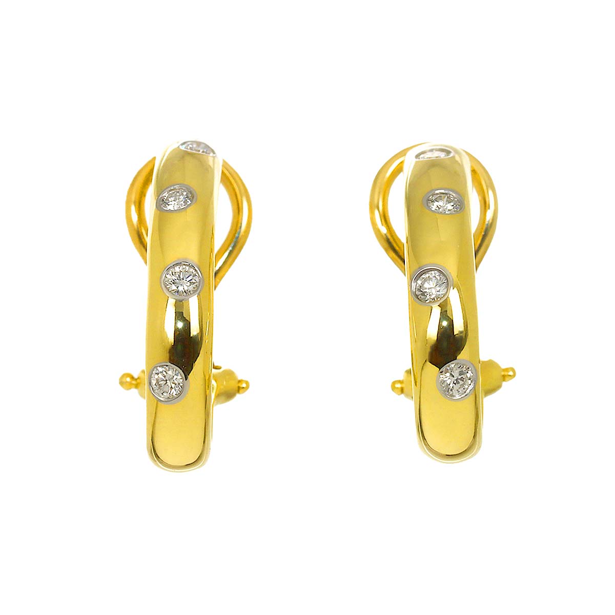 Dots Diamond Earrings Clip on 18K Yellow Gold 750 Pt