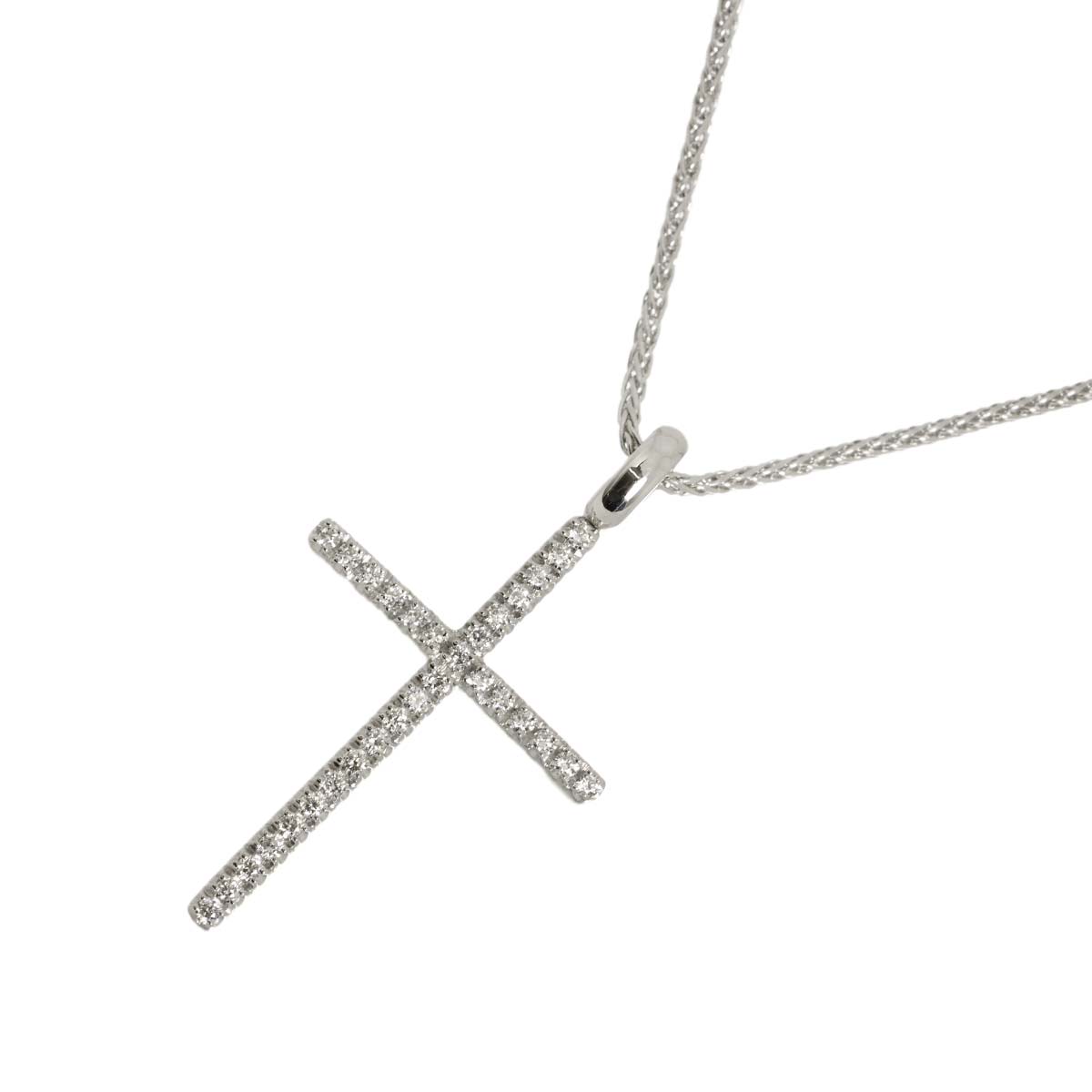 Mystery Cross Diamond Necklace 18K White Gold 750
