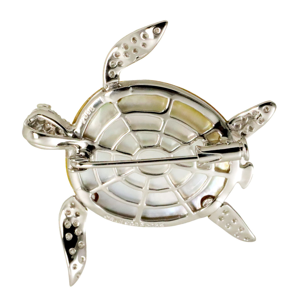 Shell Diamond Ruby Brooch Pendant Top 18K WG Wheite Gold 750