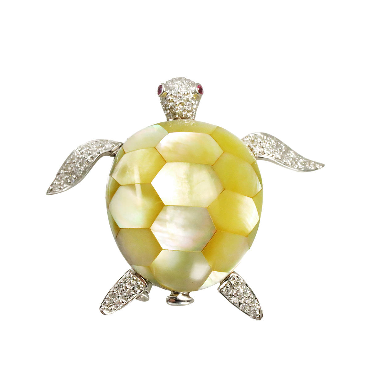 Shell Diamond Ruby Brooch Pendant Top 18K WG Wheite Gold 750