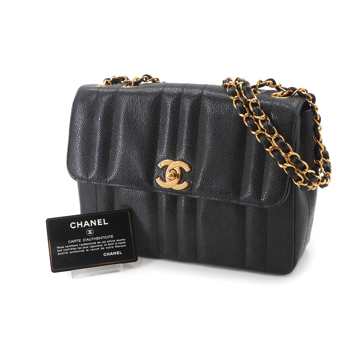 Mademoiselle Chain Shoulder Bag Leather Black Purse