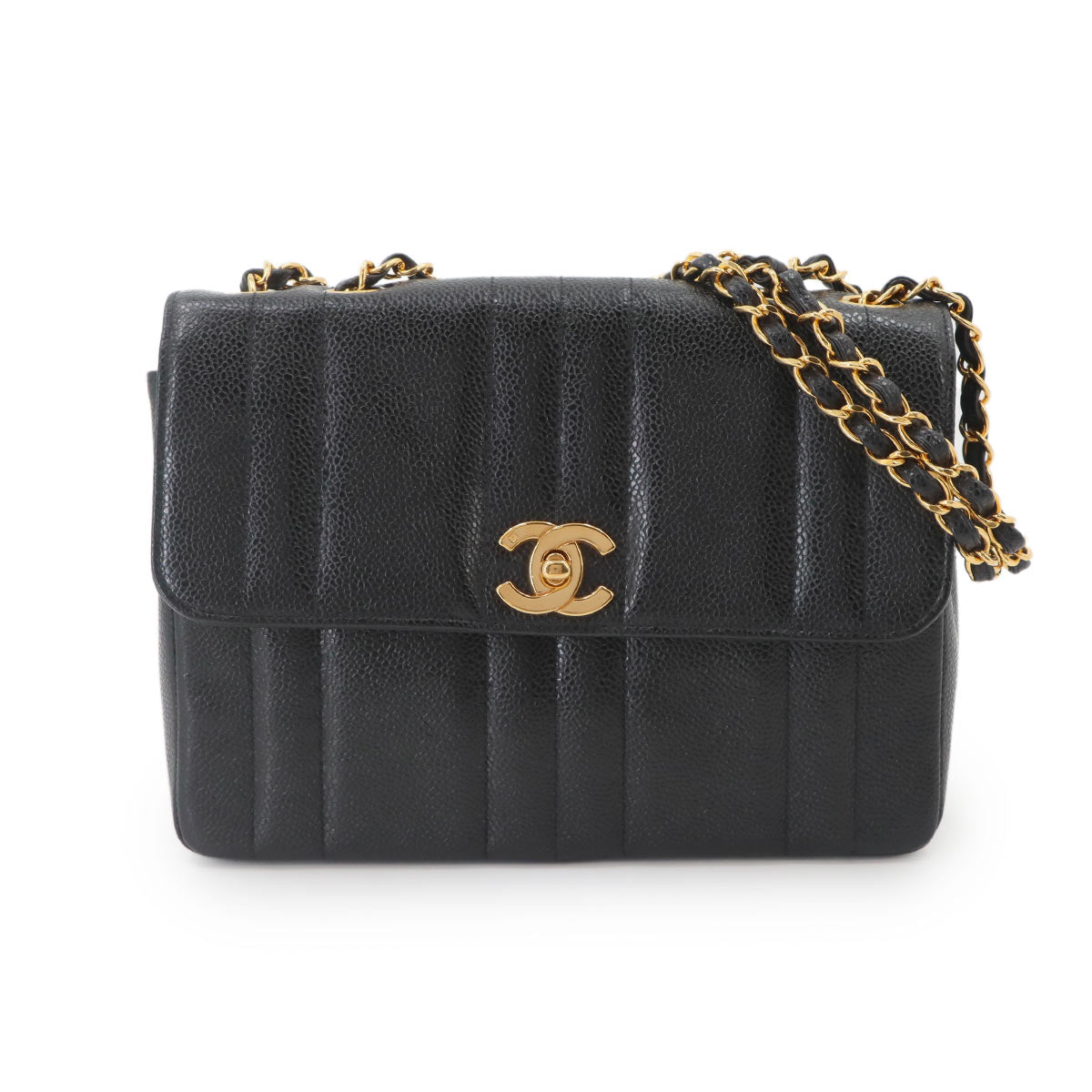 Mademoiselle Chain Shoulder Bag Leather Black Purse