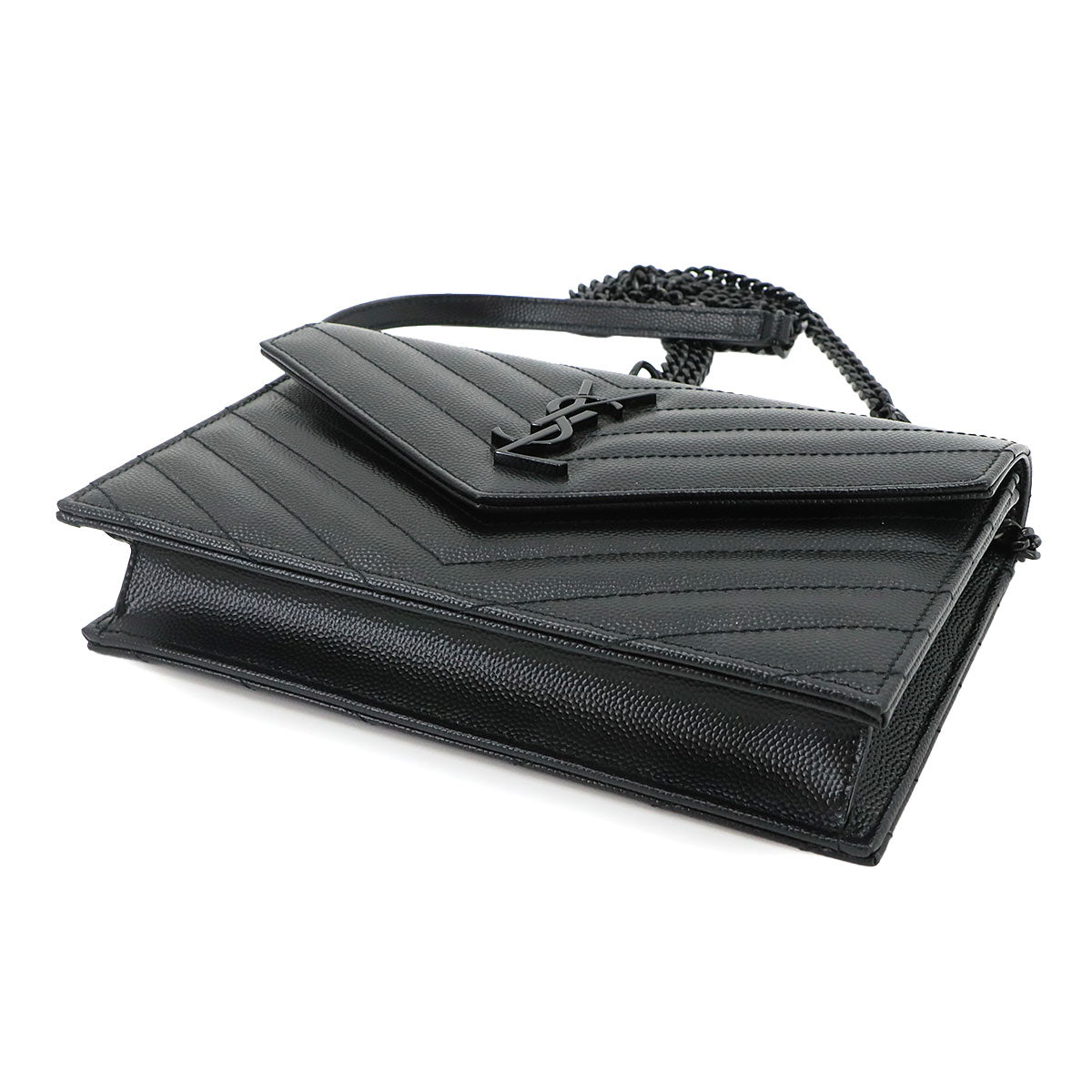 Cassandre Envelope Chain Wallet Leather Black 393963