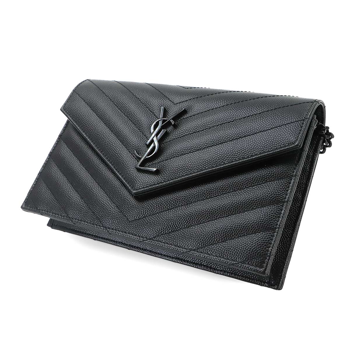 Cassandre Envelope Chain Wallet Leather Black 393963
