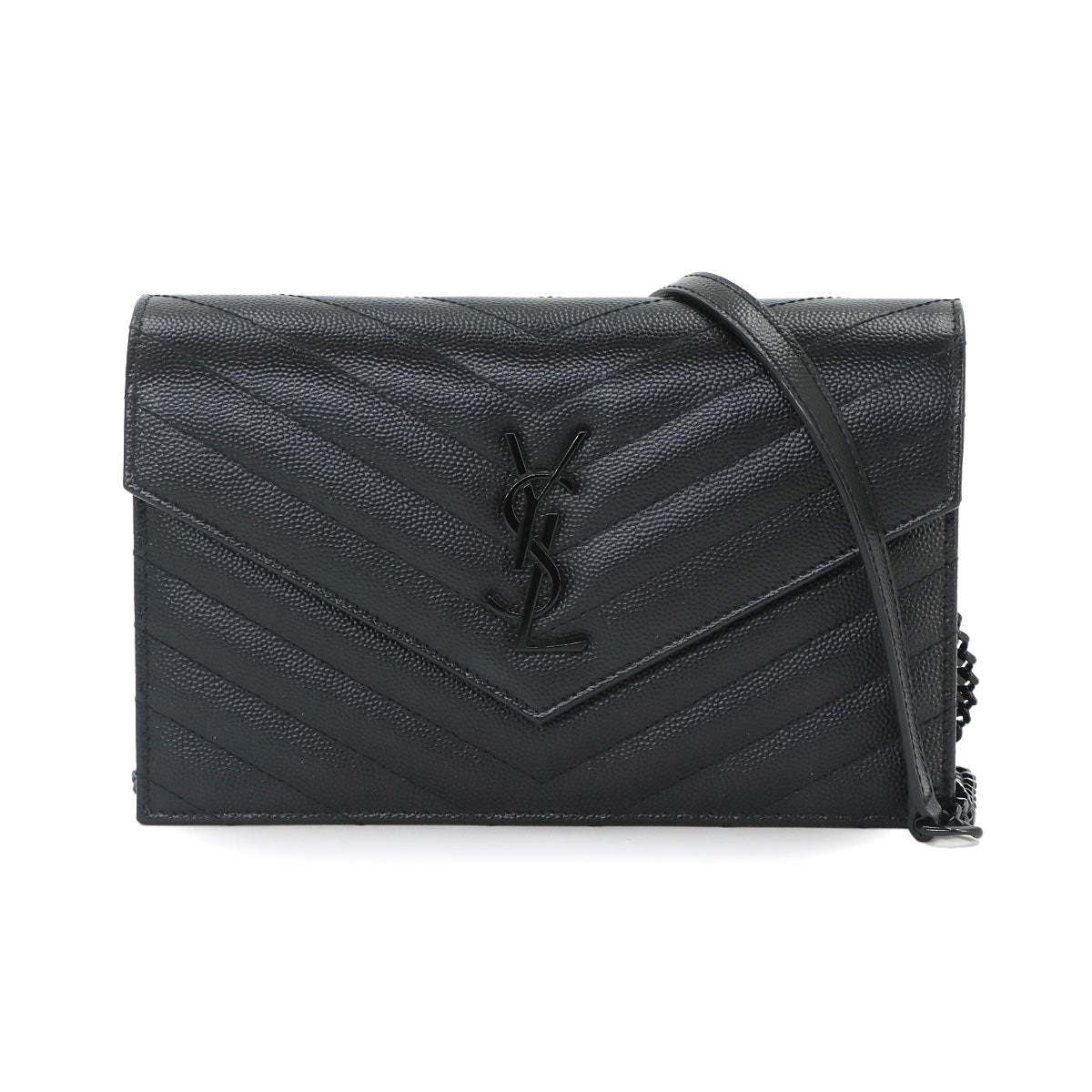 Cassandre Envelope Chain Wallet Leather Black 393963