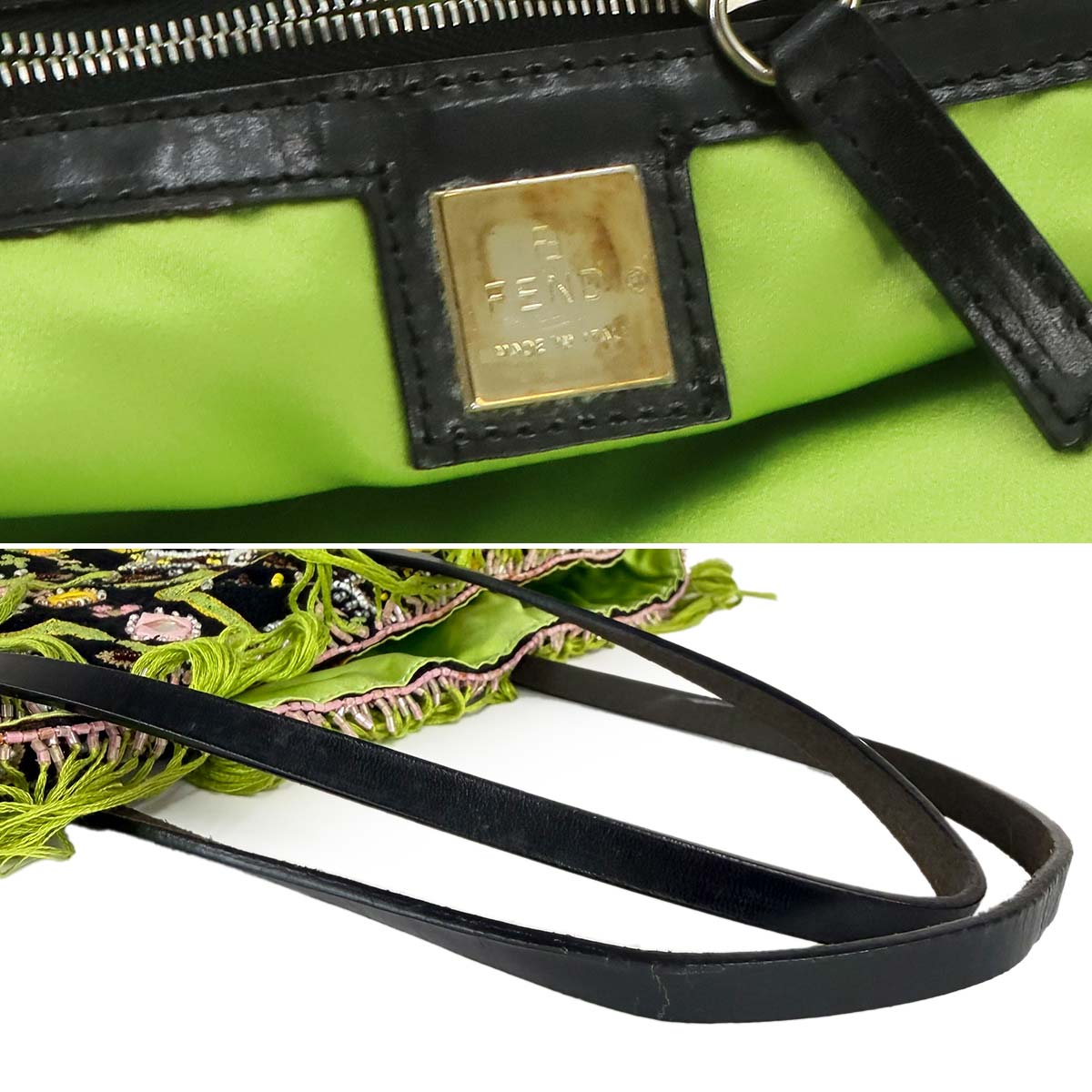 Beads Tote Bag Canvas Leather Multicolor Purse