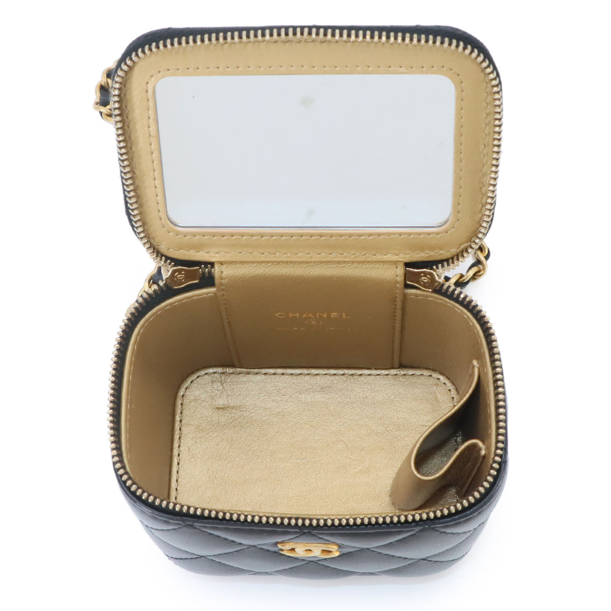 Matelasse Mini Vanity Chain Shoulder Bag Leather Black Purse