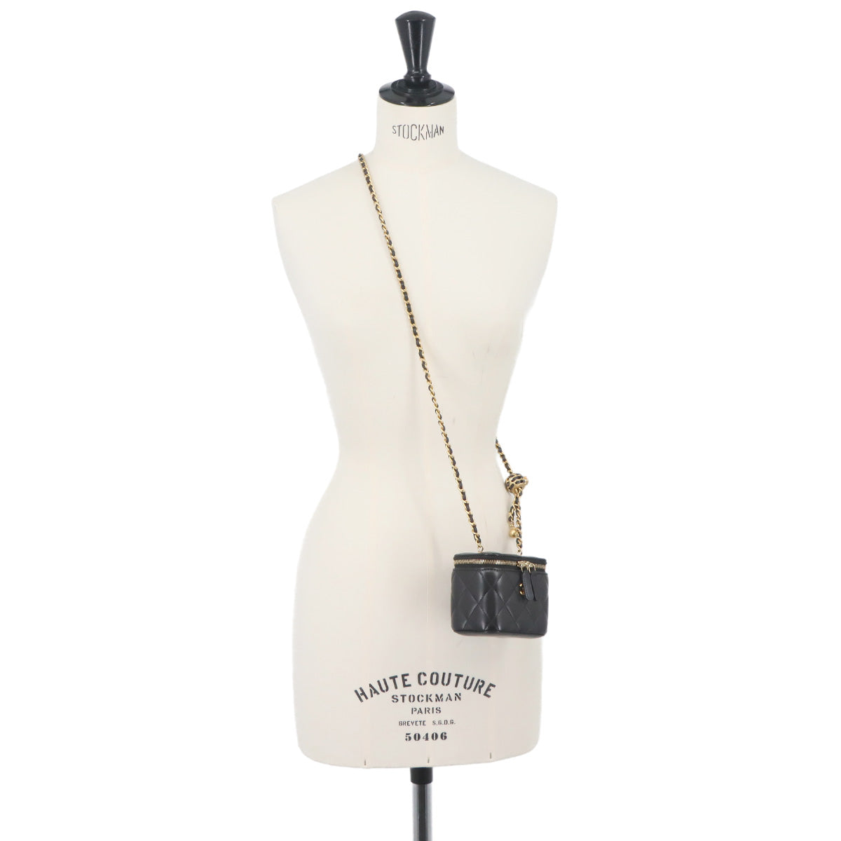 Matelasse Mini Vanity Chain Shoulder Bag Leather Black Purse