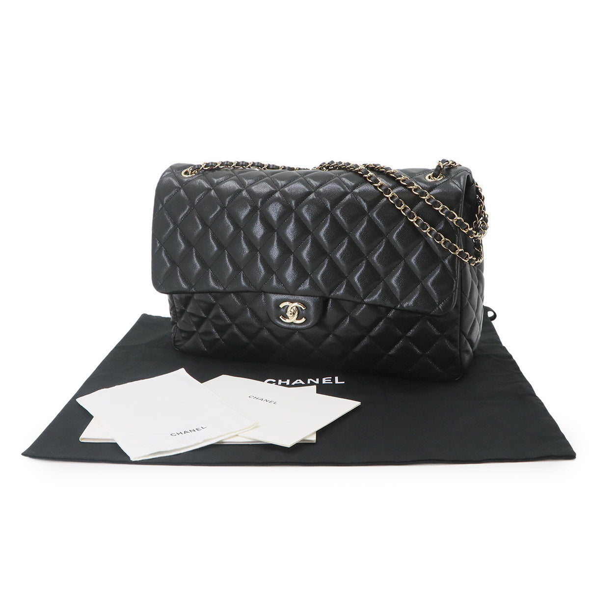 Matelasse 40 Chain Shoulder Bag Leather Black Jumbo