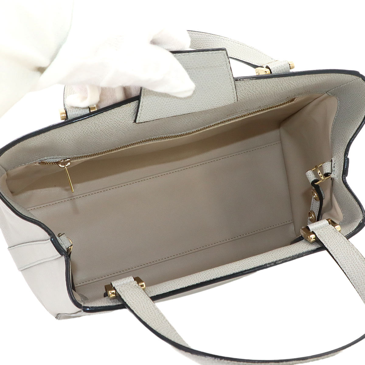 Medium Triennale Hand Shoulder Bag Leather Gray Purse