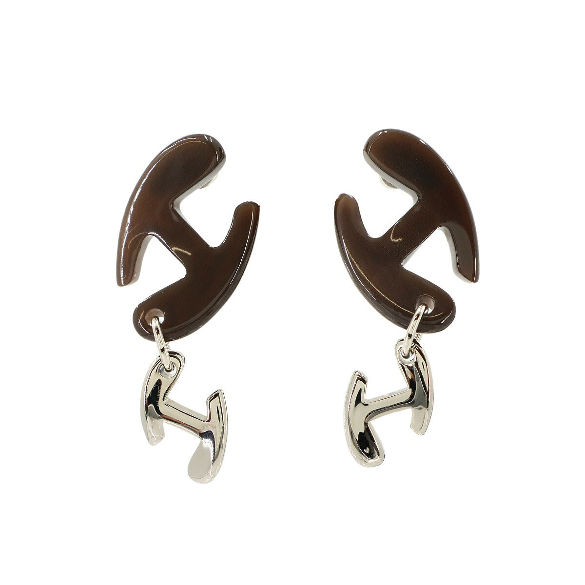 Chaine d H Earrings Buffalo Horn Brown Silver Accessory