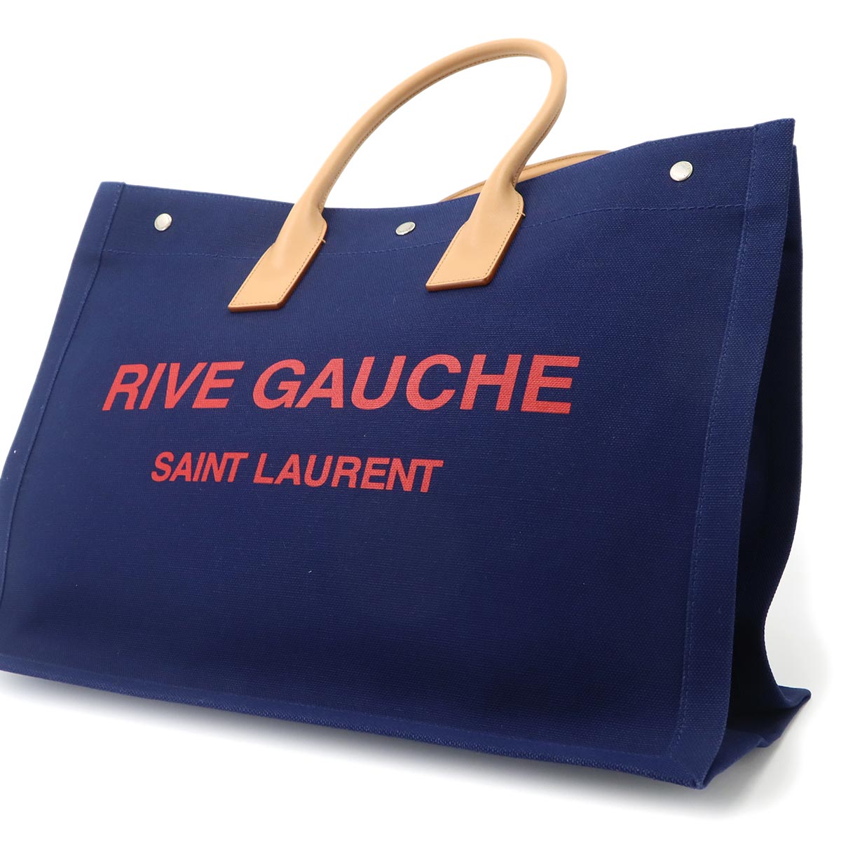 Rive Gauche Large Tote Bag Canvas Navy Beige 509415