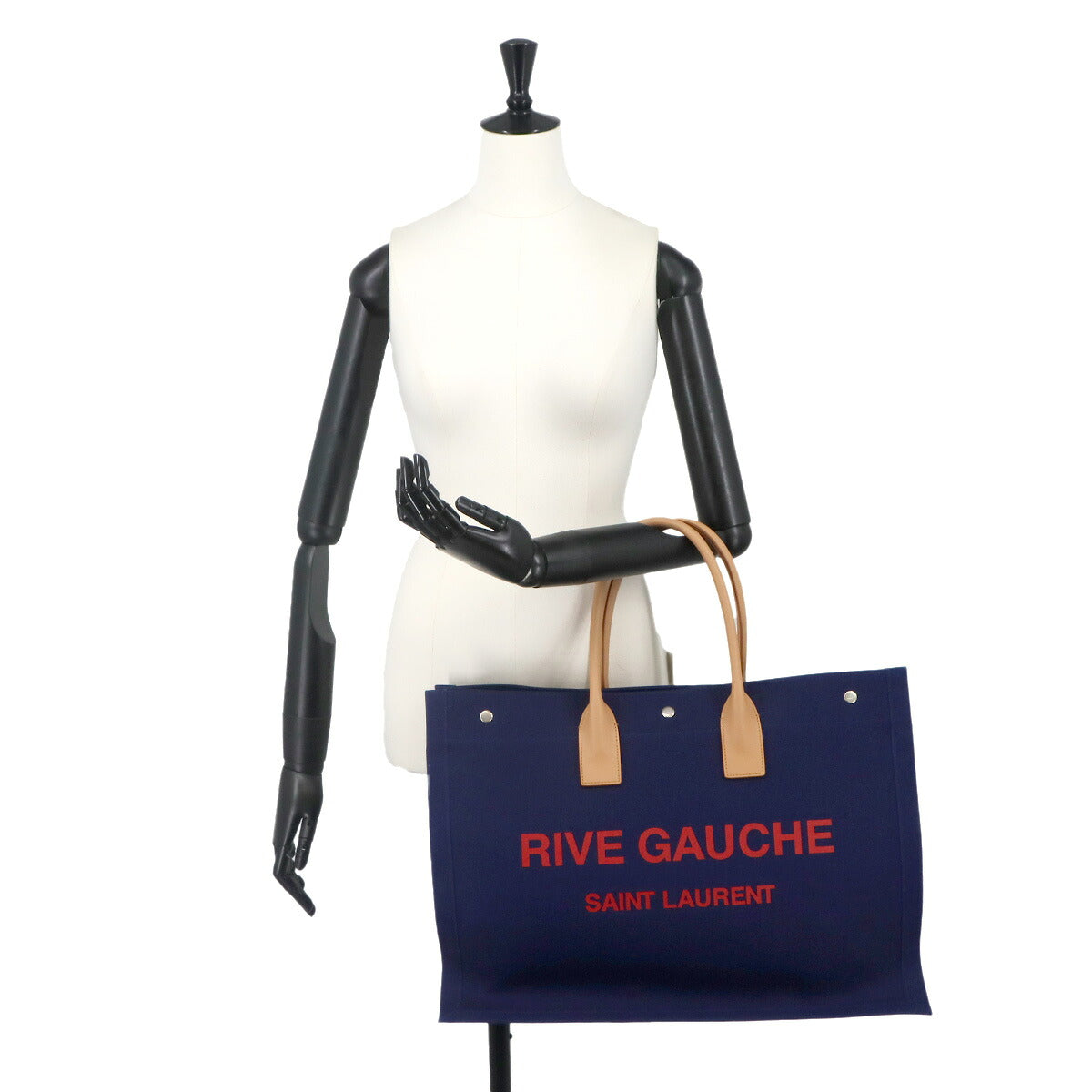 Rive Gauche Large Tote Bag Canvas Navy Beige 509415
