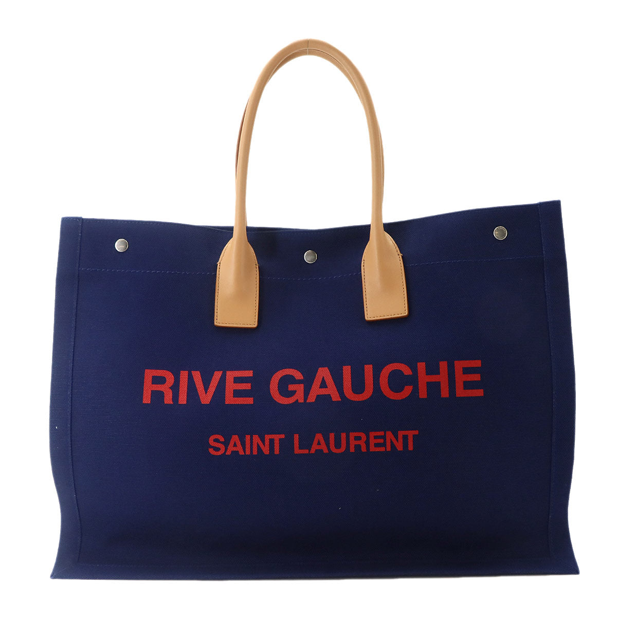 Rive Gauche Large Tote Bag Canvas Navy Beige 509415