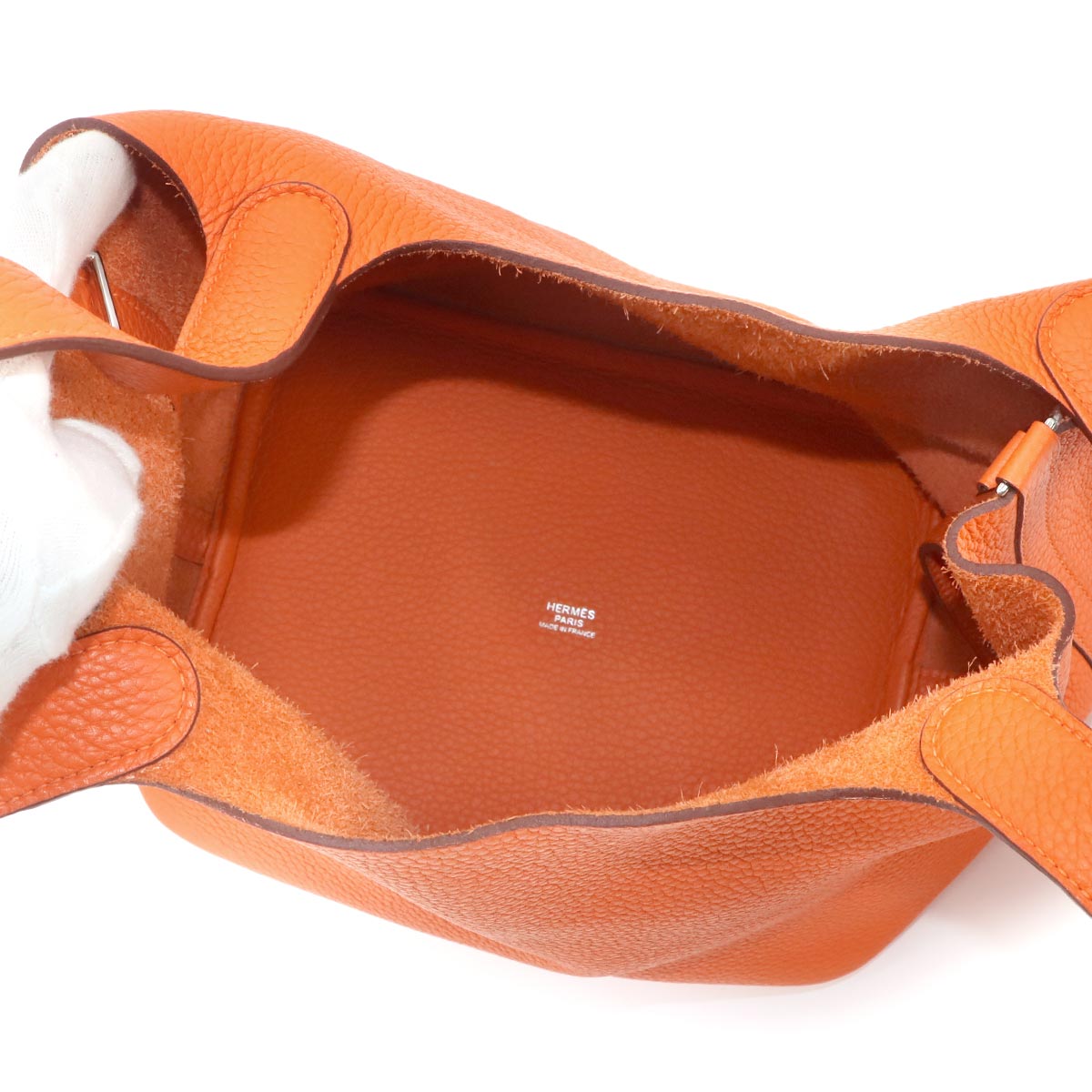 Picotin Lock MM Hand Bag Taurillon Clemence Orange Purse