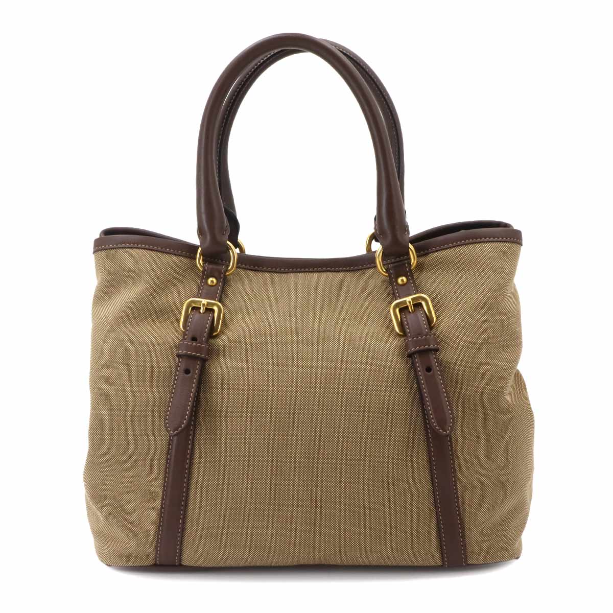 Logo Jacquard Ribbon 2Way Handbag Shoulder Bag Canvas Leather Beige Brown