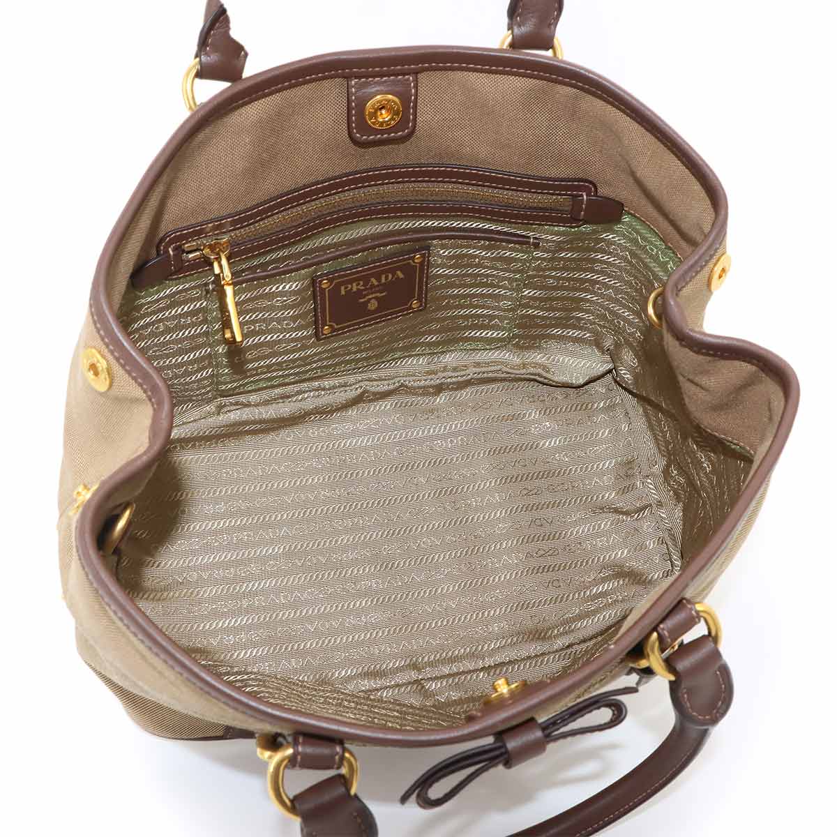 Logo Jacquard Ribbon 2Way Handbag Shoulder Bag Canvas Leather Beige Brown
