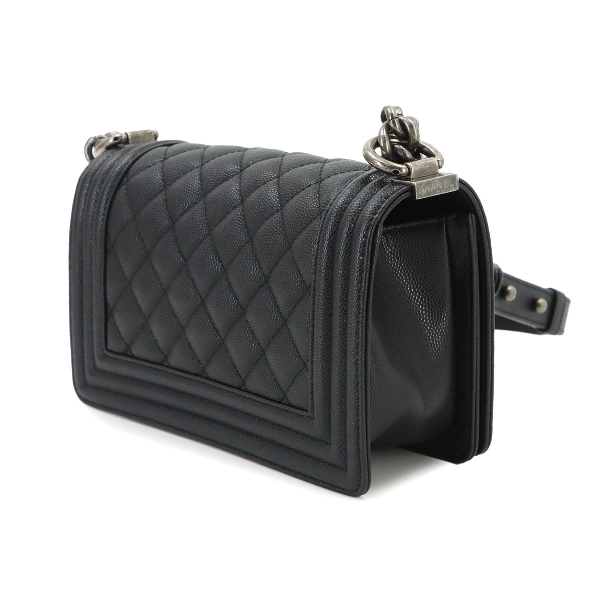 BOY CHANEL Small Chain Shoulder Bag Leather Black A67085