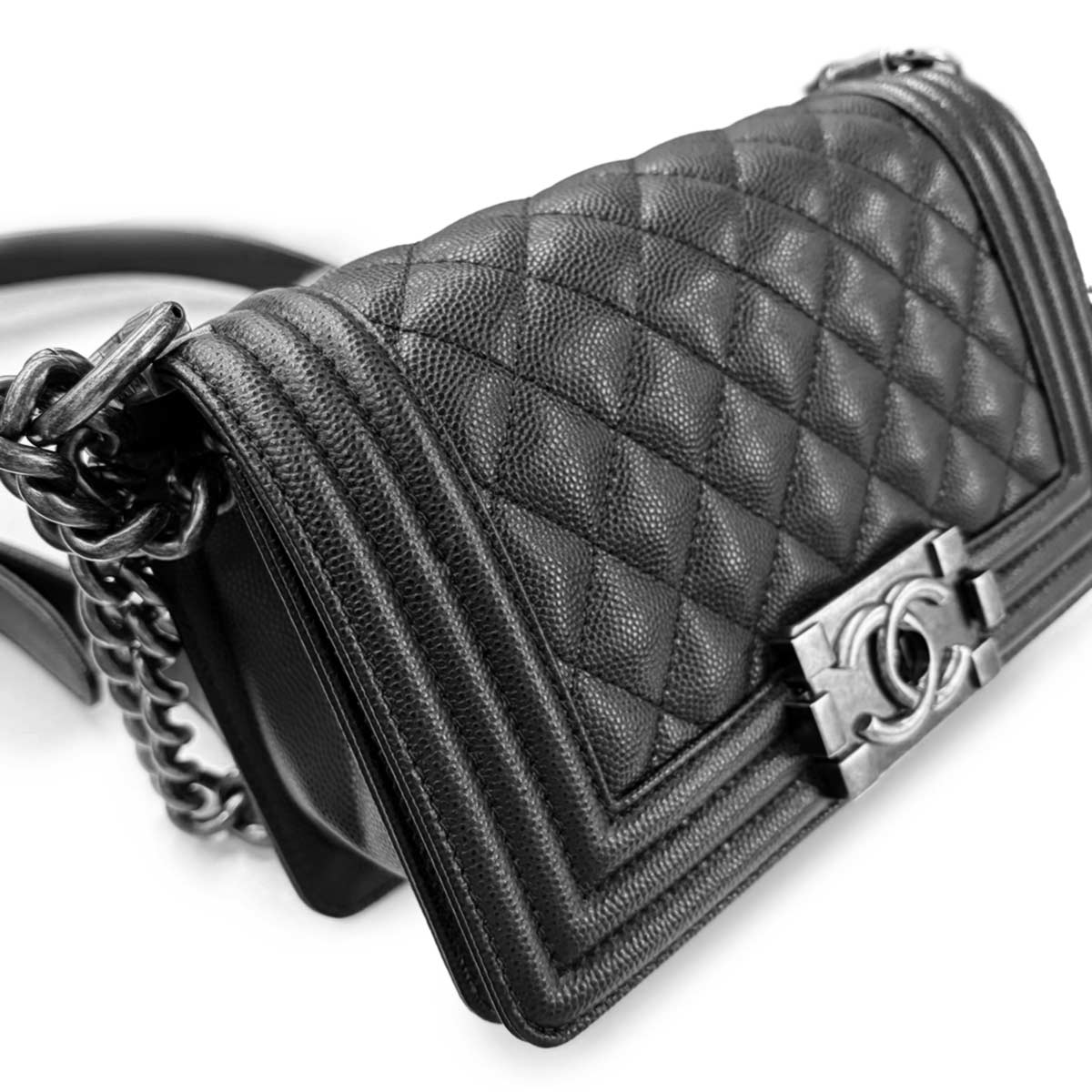 BOY CHANEL Small Chain Shoulder Bag Leather Black A67085