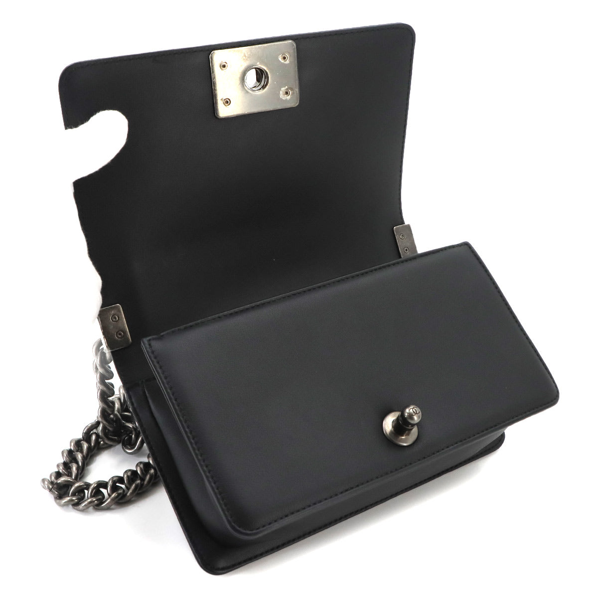 BOY CHANEL Small Chain Shoulder Bag Leather Black A67085