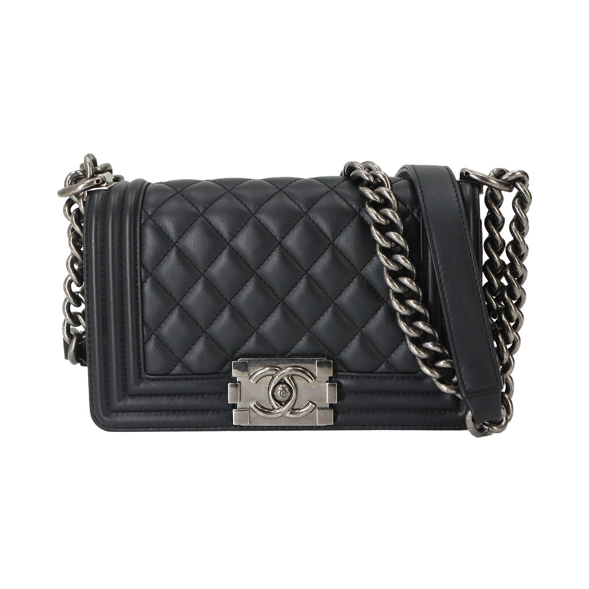 BOY CHANEL Small Chain Shoulder Bag Leather Black A67085