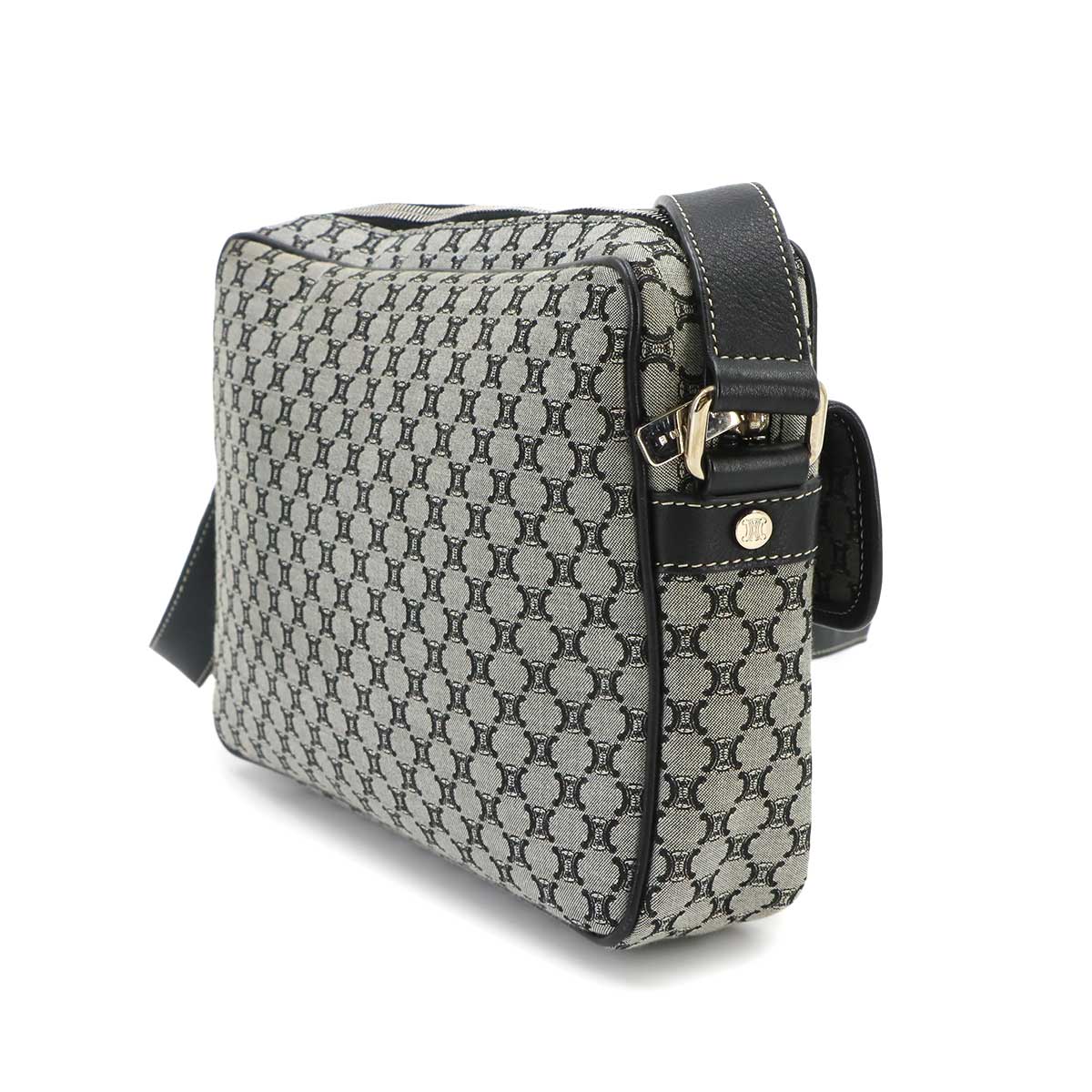 Macadam Shoulder Bag Canvas Leather Gray Black Purse