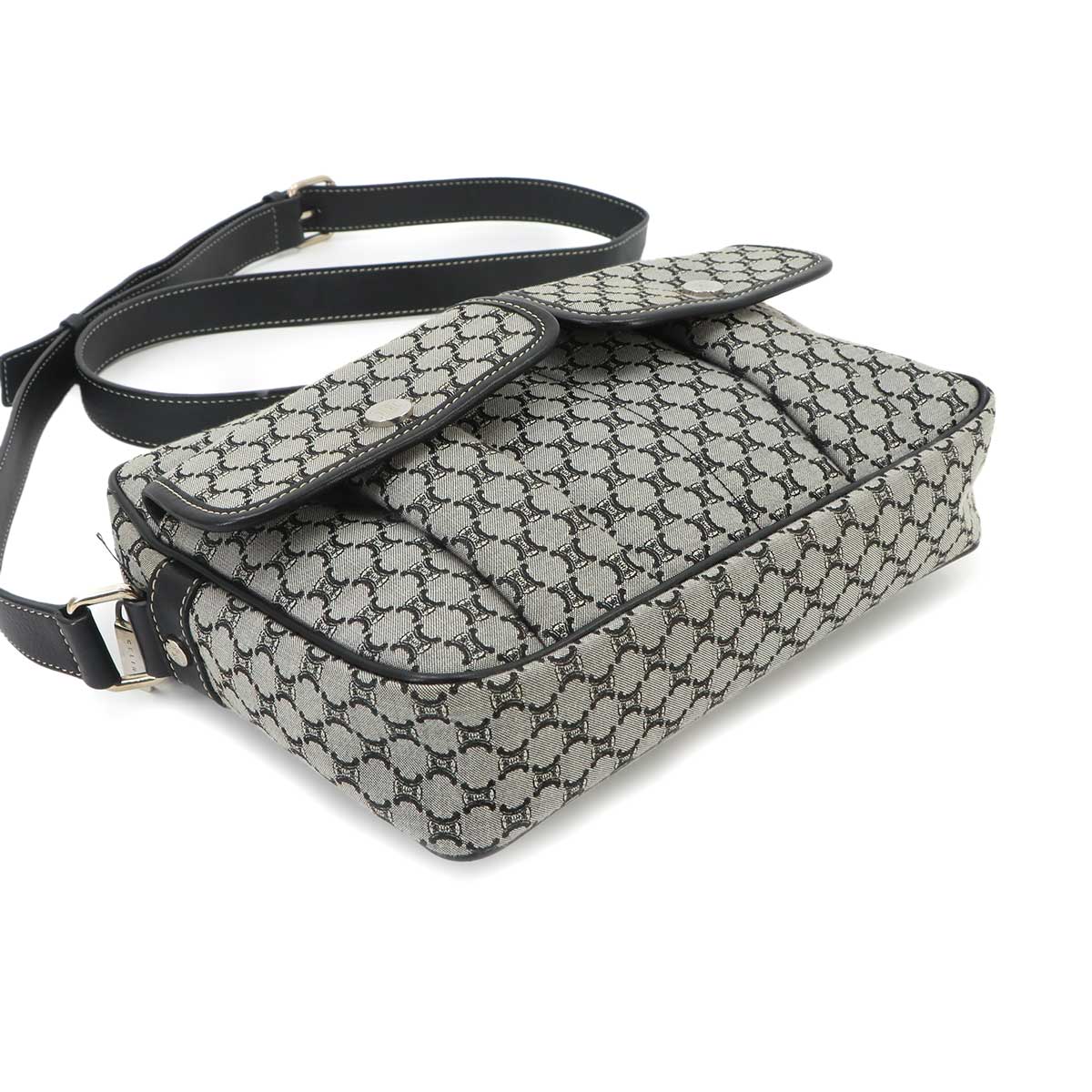 Macadam Shoulder Bag Canvas Leather Gray Black Purse