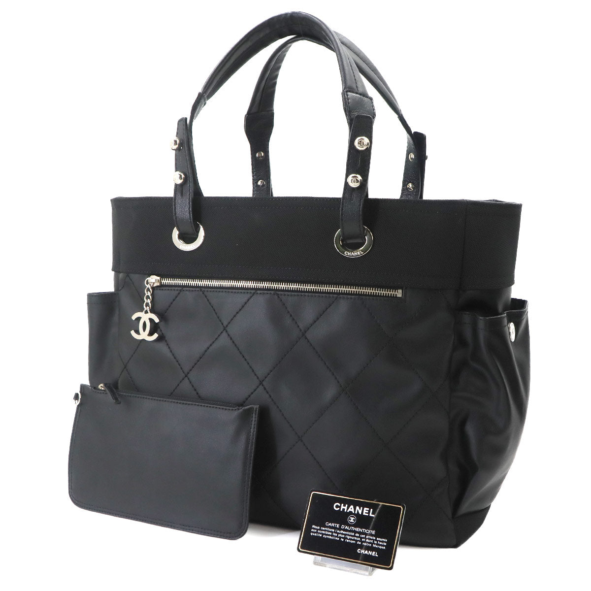 Paris Biarritz GM Tote Bag PVC Nylon Leather Black A34210 Purse