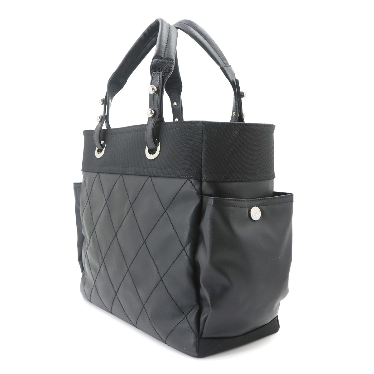 Paris Biarritz GM Tote Bag PVC Nylon Leather Black A34210 Purse